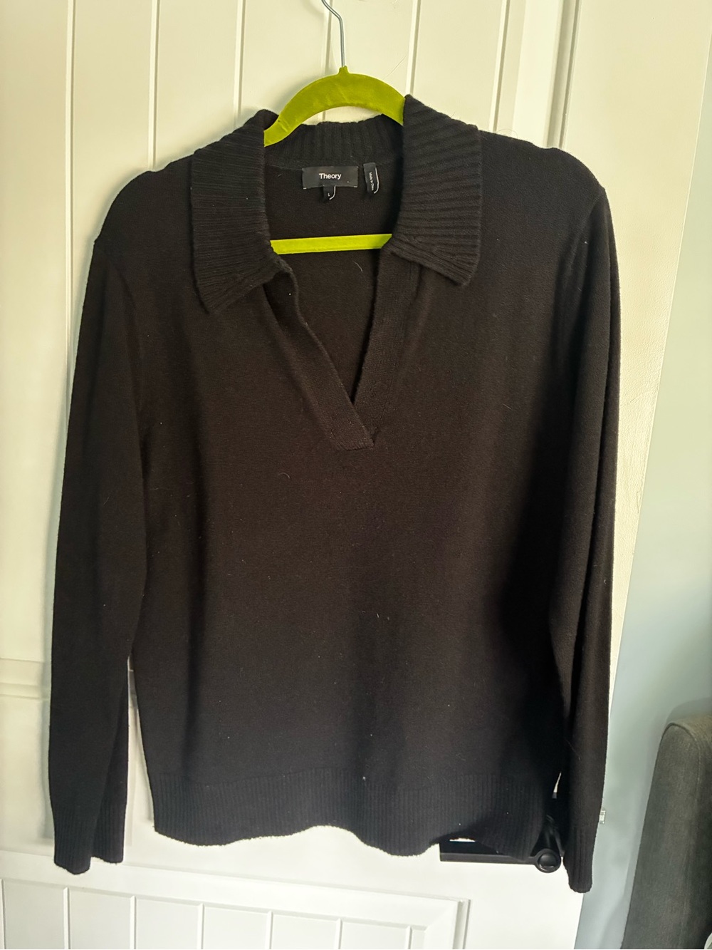 Theory Women’s Black Knit Polo-Collar Sweater